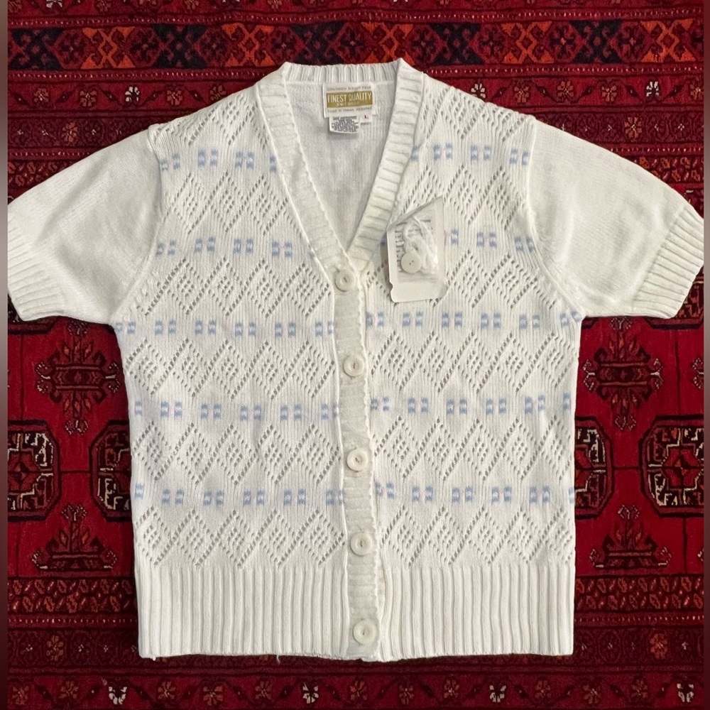 70s vintage deadstock cream white knit cardigan sweater top large